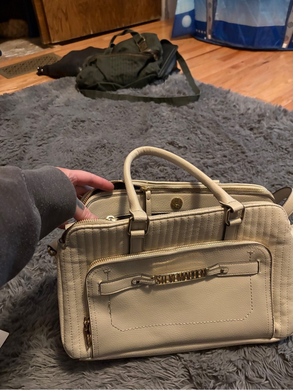 Steve Madden Cream Quilted Satchel Bag